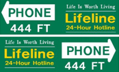 Sign on a New York bridge, indicating distance to phone