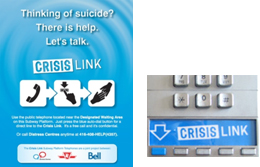 Sign installed in the Toronto metro with a dedicated button on public phones
