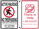 Roadsign promoting help seeking posted along Caltrain tracks in California